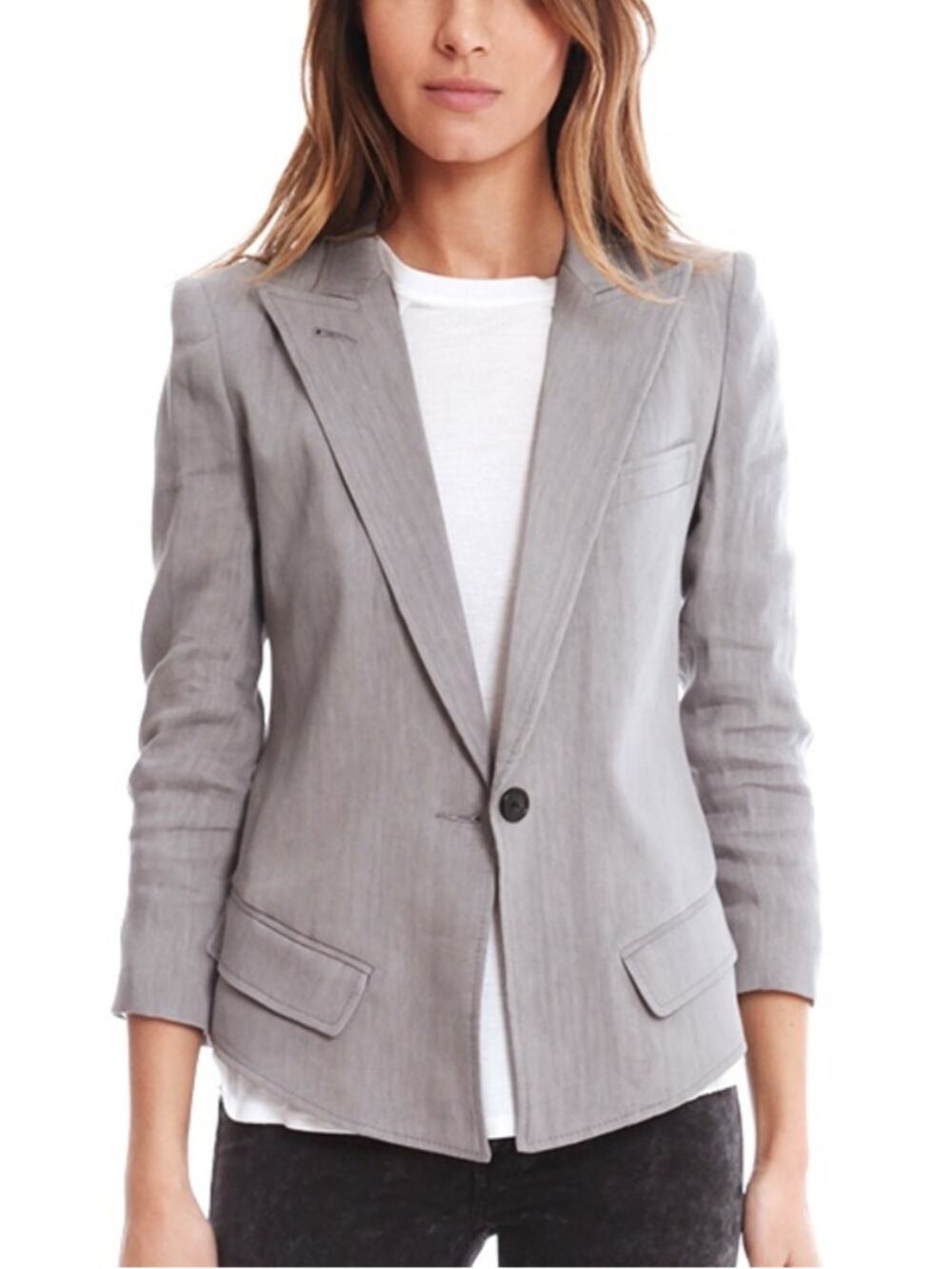 SMYTHE Sharp Shoulder Linen Blend Blazer Size 6